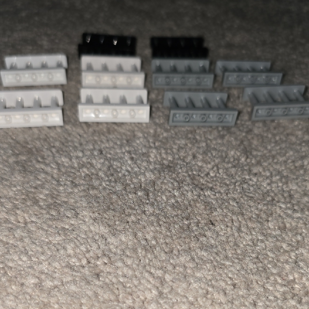 LEGO Set of Black, White, & Gray Fence Pieces-1x4x2 Spindled with Studs - Picture 4 of 4